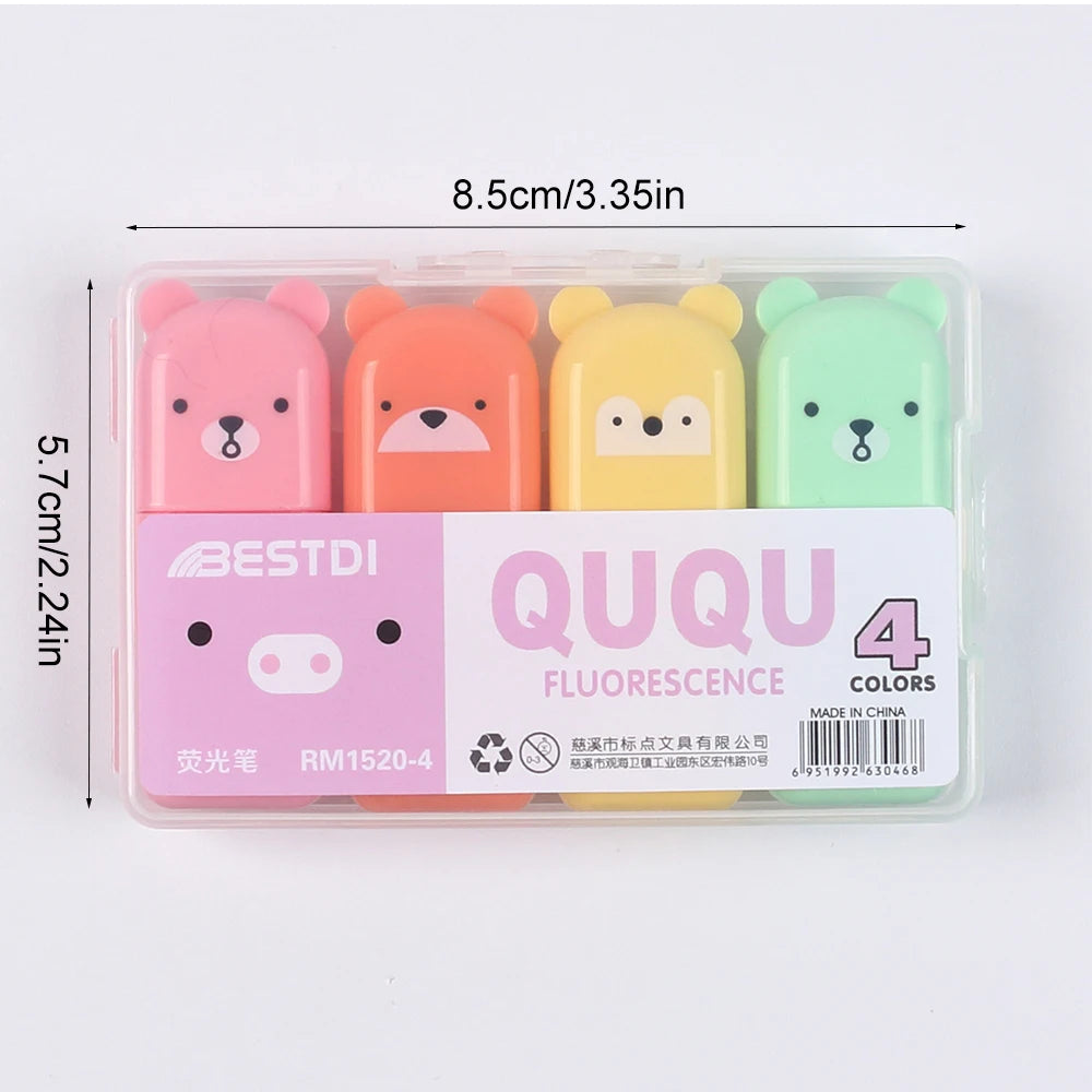 4/5/6Pcs Mini Highlighter Pens Bear Macaron Colors Highlighting Stationery Drawing Noting School Supplies Oasis Select 4Pcs Set