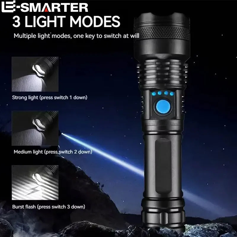 High Power Led Flashlight Rechargeable Camping Torch ABS Material With 3 Lighting Modes For Adventure, Camping, Outdoor, Etc. Oasis Select