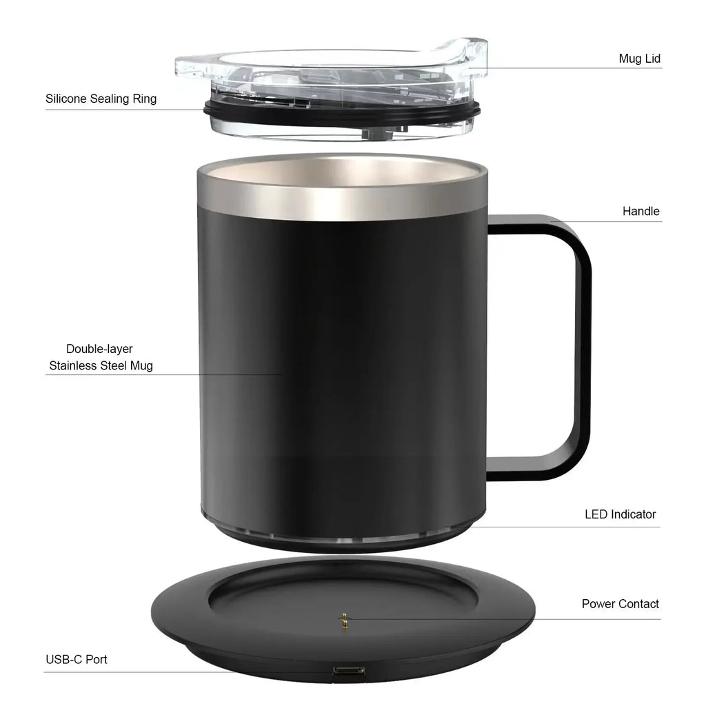 URGGU USB Heated Travel Mug 304 Stainless Steel 350ml 55°C