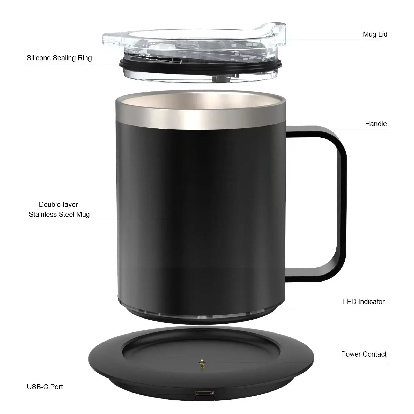 URGGU USB Heated Travel Mug 304 Stainless Steel 350ml 55°C