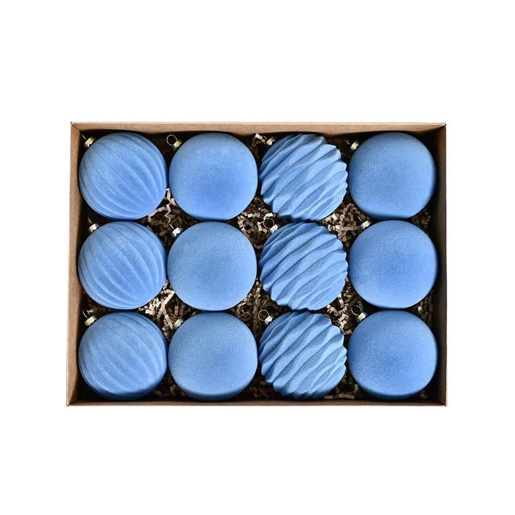 Christmas Ball Ornaments Flocked Christmas Ornaments Festive Decoration Holiday Decoration Velvet Hanging Balls Set Oasis Select blue China Mainland