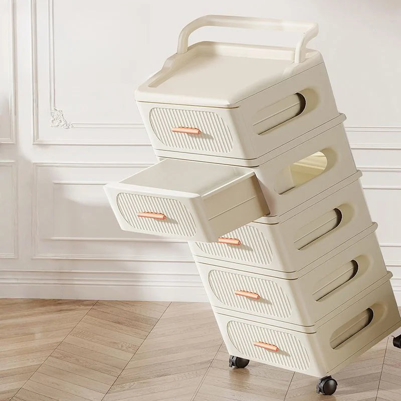 Drawer-style storage cabinet - A household portable storage unit for storing snacks and miscellaneous items in multiple layers. Oasis Select