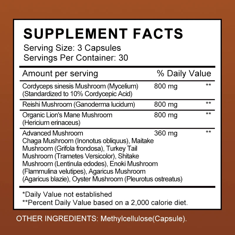 BBEEAAUU Mushroom Complex Capsules Support Energy, Digestion,Focus,Memory & Brain Overall Health Support Dietary Supplement Oasis Select