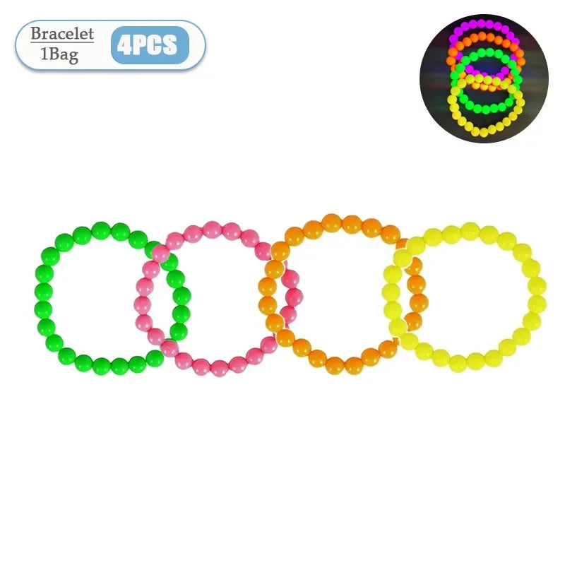 4-40PCS Connected Beads Necklace Neon Costume Accessory Set Bracelets Necklaces Photo Props Party Dress Up Bead Multicoloured Oasis Select Bracelet-4PCS