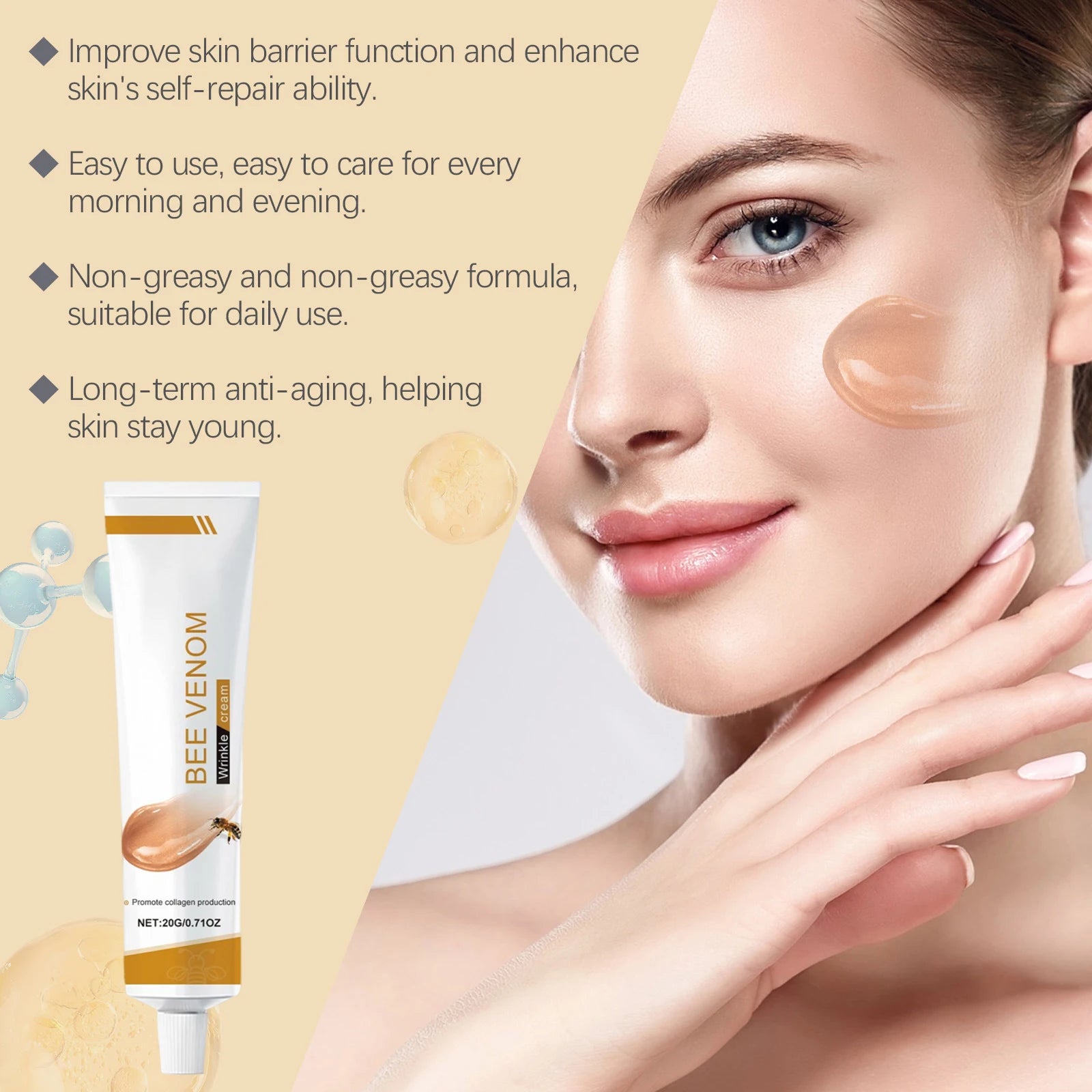 Bee Venom Wrinkle Removal Cream Firming Lifting Facial Moisturizing Deep Hydration Smoothing Fine Lines Anti Aging Face Cream Oasis Select