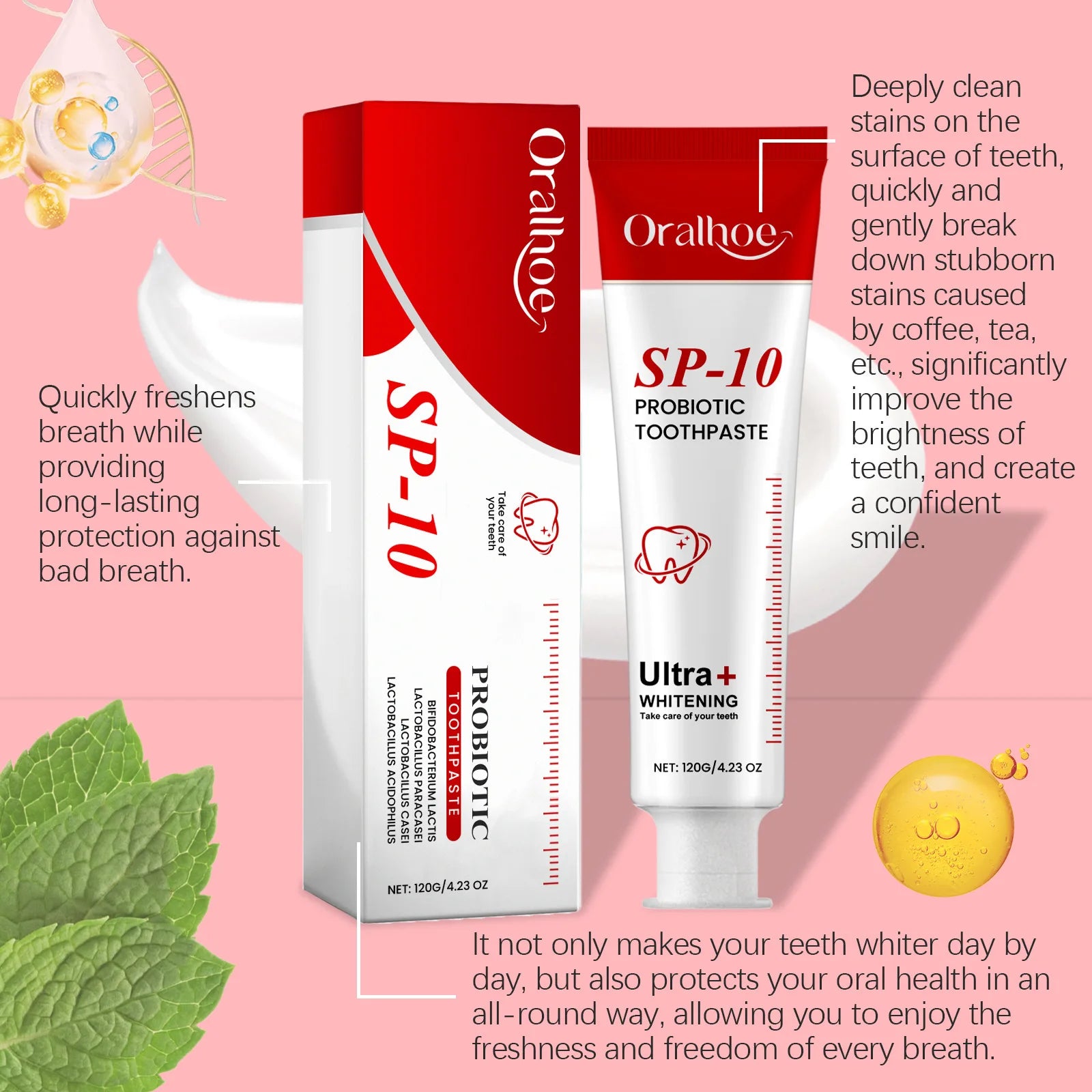 Mild Probiotic Toothpaste Fresh Breath Remove Plaque Stains Deep Clean Dental Oral Hygiene Teeth Brightening Toothpastes 120g Oasis Select