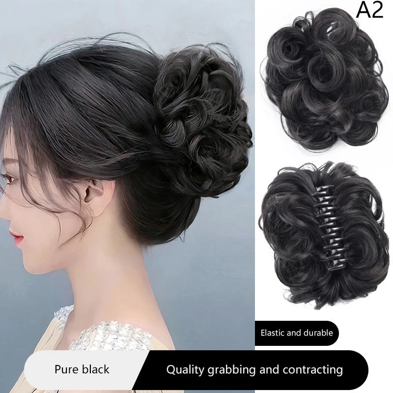 Synthetic Hair Bun Lifelike Messy Curly Wig Flower Bud Gripping Clip Elastic Women False Hair Pieces High Temperature Silk Oasis Select A2