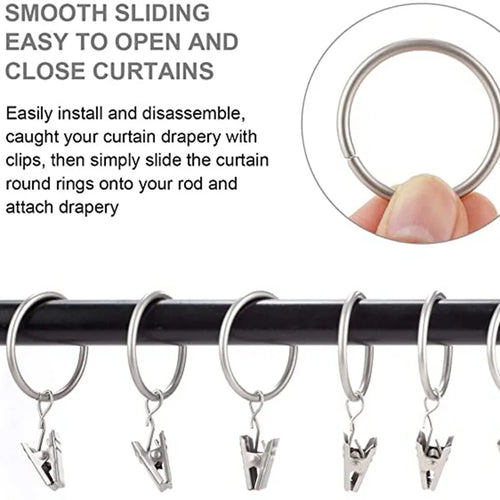 10PCS Curtain Hooks Hanging Clips Metal Clip Rustproof Curtain Rods Hangers Split Curtain Rings Buckles Eyelets Grommet Hook Oasis Select