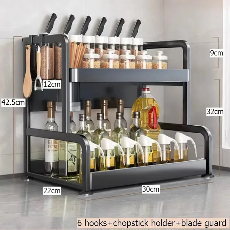 Multi-functional Household cutting board seasoning storage rack multi-layer knife holder chopstick cage kitchen countertop rack Oasis Select Double layer 30 1
