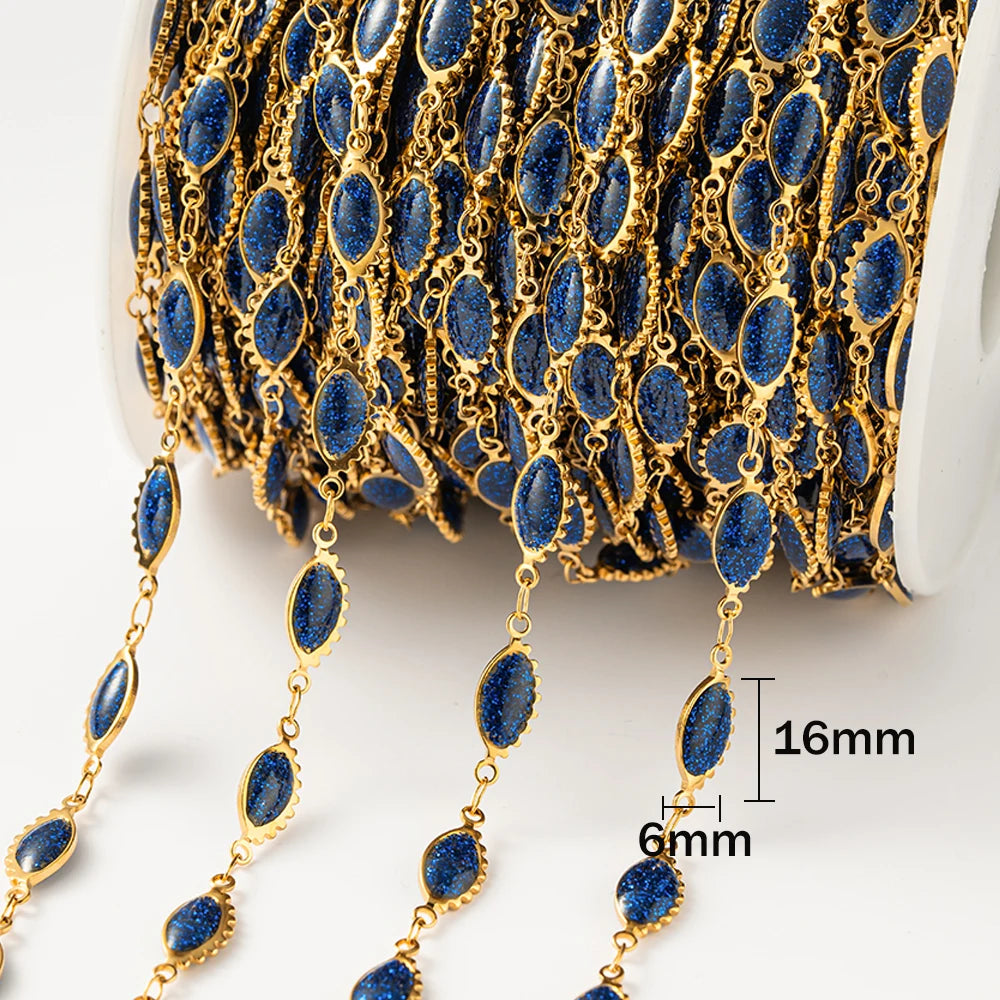 1meter Gold Plated Stainless Steel Colorful Enamel Heart Eye Chain for DIY Women Men Choker Bracelet Anklet Jewelry Making Oasis Select Eye Royal Blue