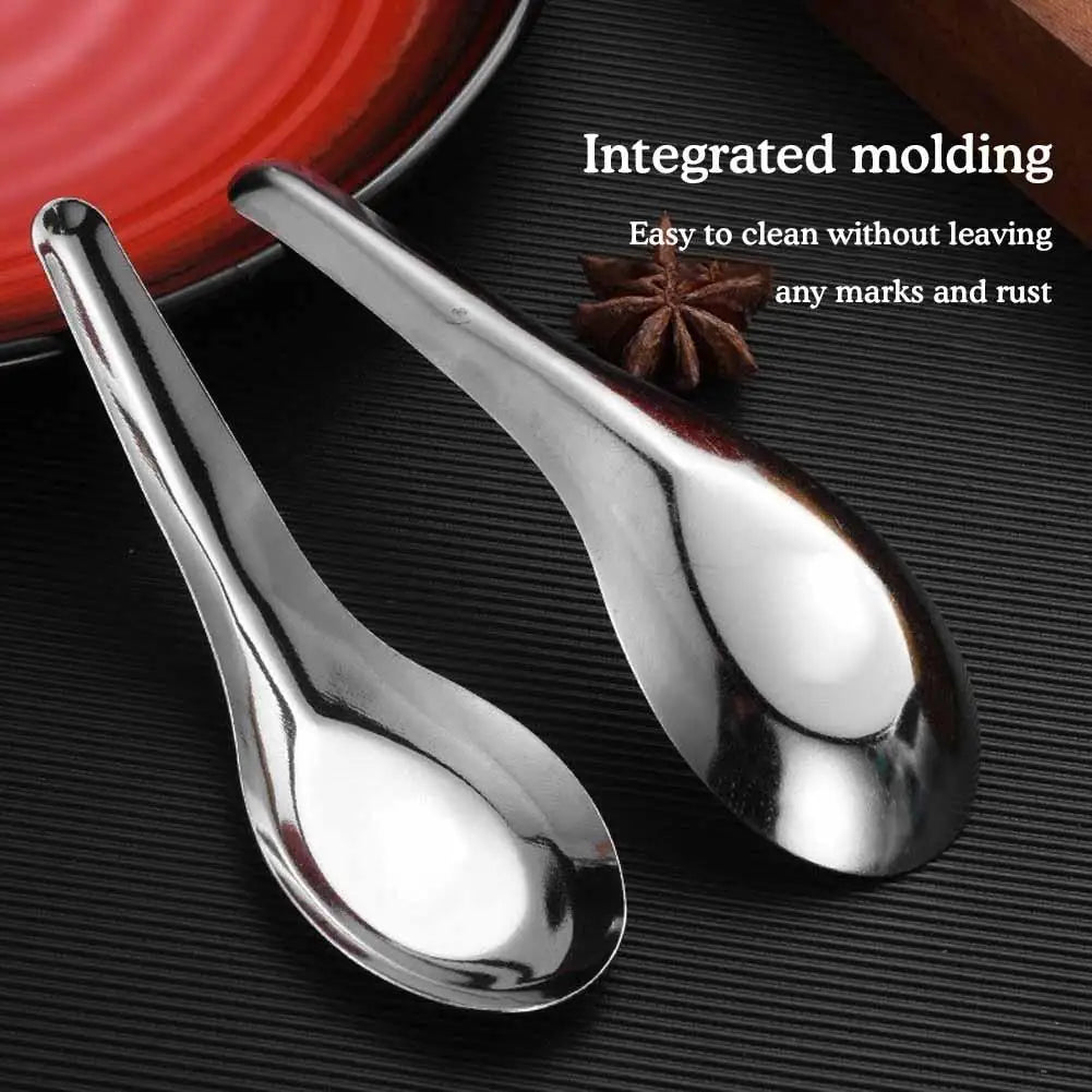 12pcs Steel Spoon Tableware Soup Rice Tableware Chinese Deepened Spoon Flat Mirror Large Polished Capacity Spoon Oasis Select