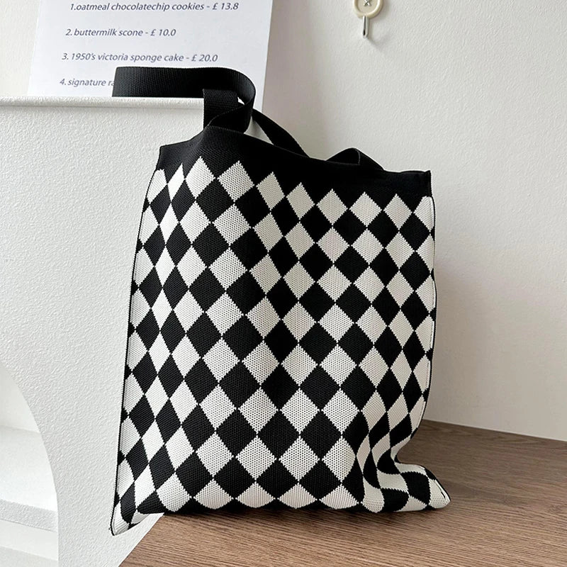 Knitted Shoulder Bag Cartoon Cute Casual Shopping Bag Large Capacity Women's Bag Oasis Select E one size