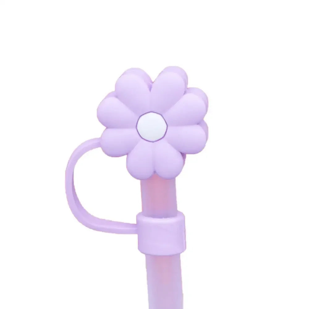 10mm/0.4in Flower Shape Straw Cover Compatible with Stanley 30&40 Oz Tumbler Soft Silicone Flower Straw Cover Straw Lid Oasis Select Purple-white