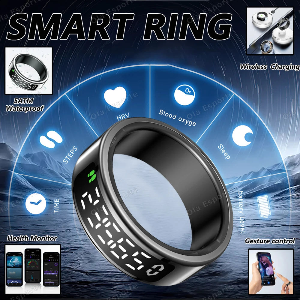 R12 Smart Ring – LED Display, Heart Rate & SpO2, 5ATM