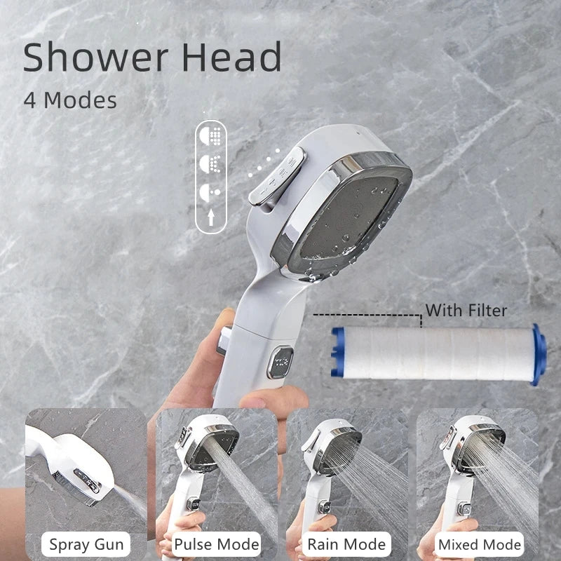 4 Modes High Pressure Shower Head With Switch On Off Button Sprayer Water Saving Adjustable Shower Nozzle Filter For Bathroom Oasis Select