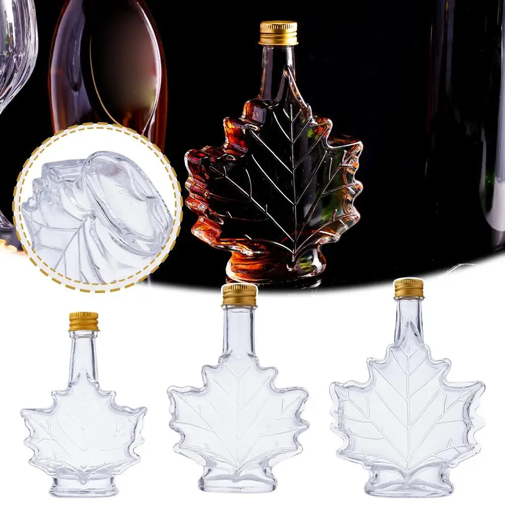1pcs 50ml 100ml 250ml Mini Maple Leaf Shape Whisky Alcohol Canning Small Wine Syrup Glass Bottles With Cover For Liquor Scotch Oasis Select