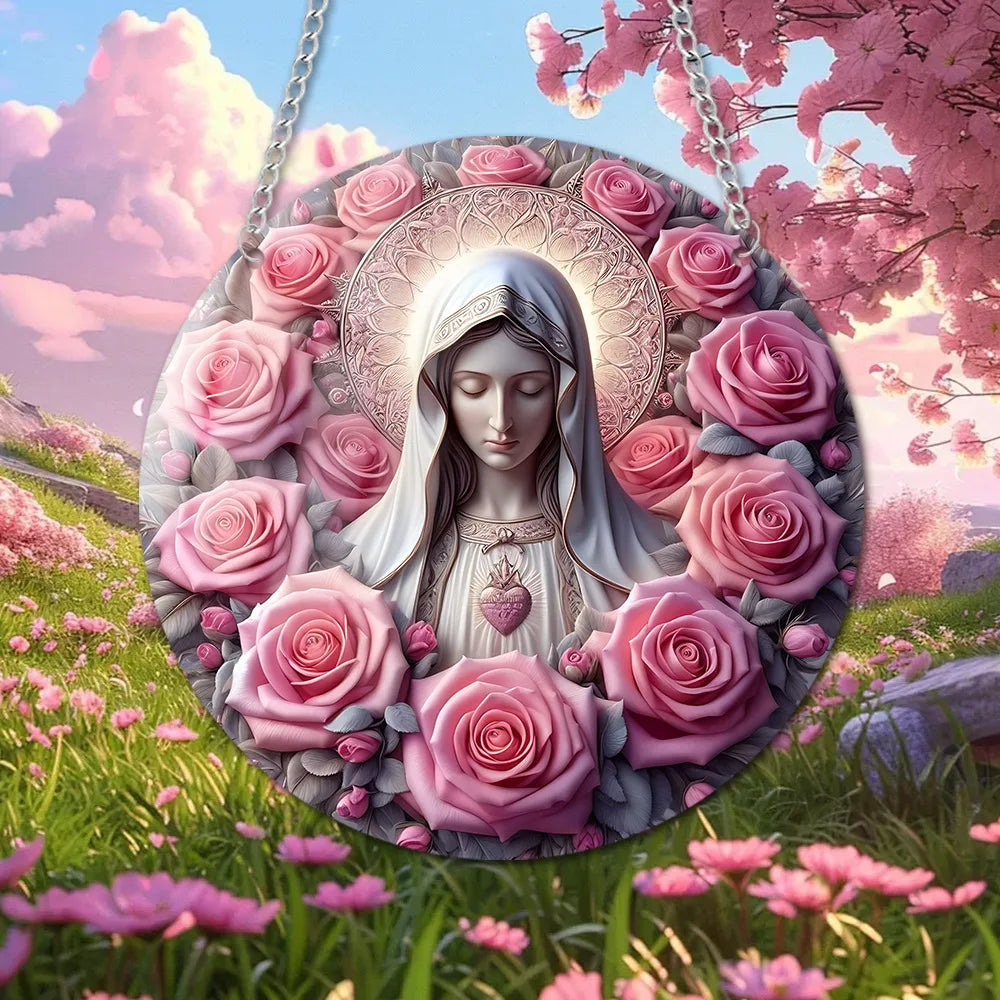 New Flower Cluster Angel Girl Warm Mother Daughter Acrylic Disc Hanging Pendant With Rope For Home Wind Chimes Decoration Oasis Select