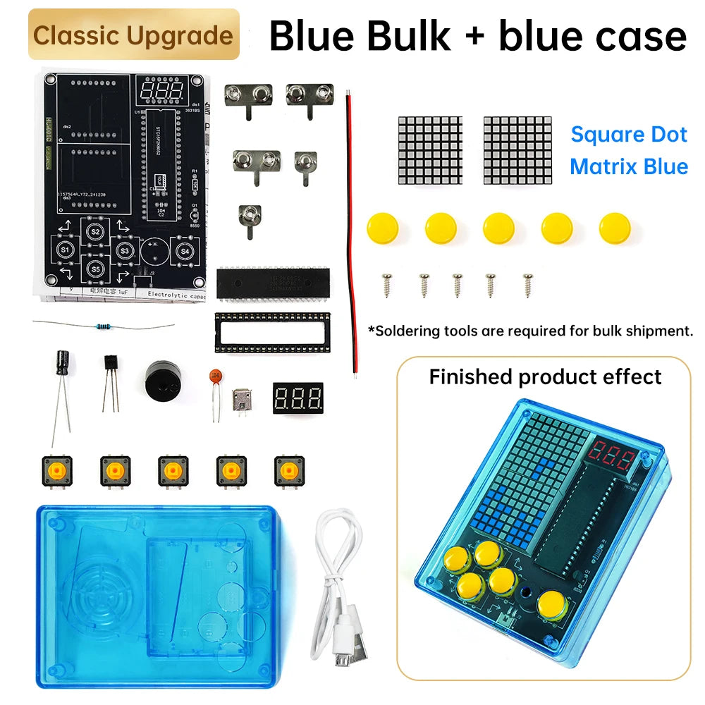 DIY Pixel Game Console Production Parts DIY Brazing Project Game Kit 51 Single Chip Game Console with Acrylic Shell USB Cable Oasis Select Blue light 1