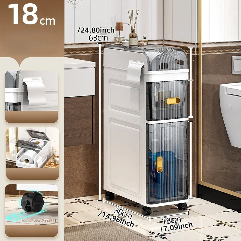 18cm Narrow Storage Cabinet, Multi-Tier Slim Organizer for Bathroom/Living Room, Holds Towel/Tissue/Cosmetic, Space-Saving Shelf Oasis Select with a lid-1 L 1 S