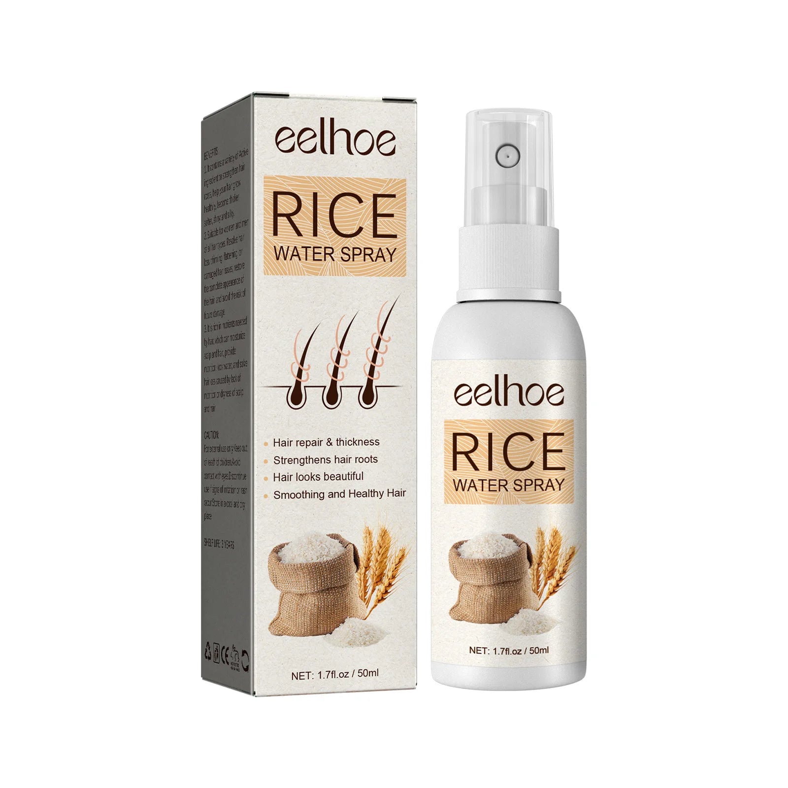 EELHOE Rice Water for Hair Growth Spray Improve Dry Damaged Hair Nourish Vitamins for Healthy Hair Regeneration Treatment Spray Oasis Select 50ml
