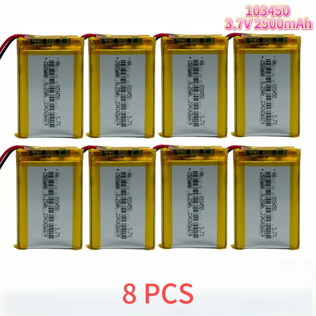 103450 3.7V 2500mAh Polymer Lithium Rechargeable Battery JST PH 2.0mm 2Pin Plug for Camera GPS Navigator MP5 Bluetooth Headset Oasis Select 8 PCS