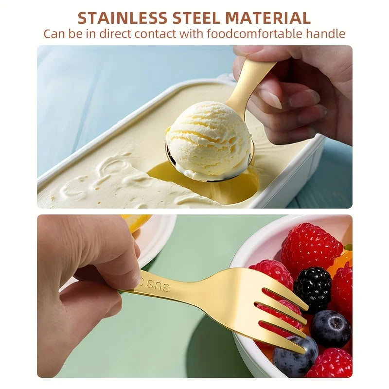 3pcs Portable Cutlery Set, Stainless Steel Short Handle Round Head Spoon, Mini Spoon and Fork Set Boxed Oasis Select