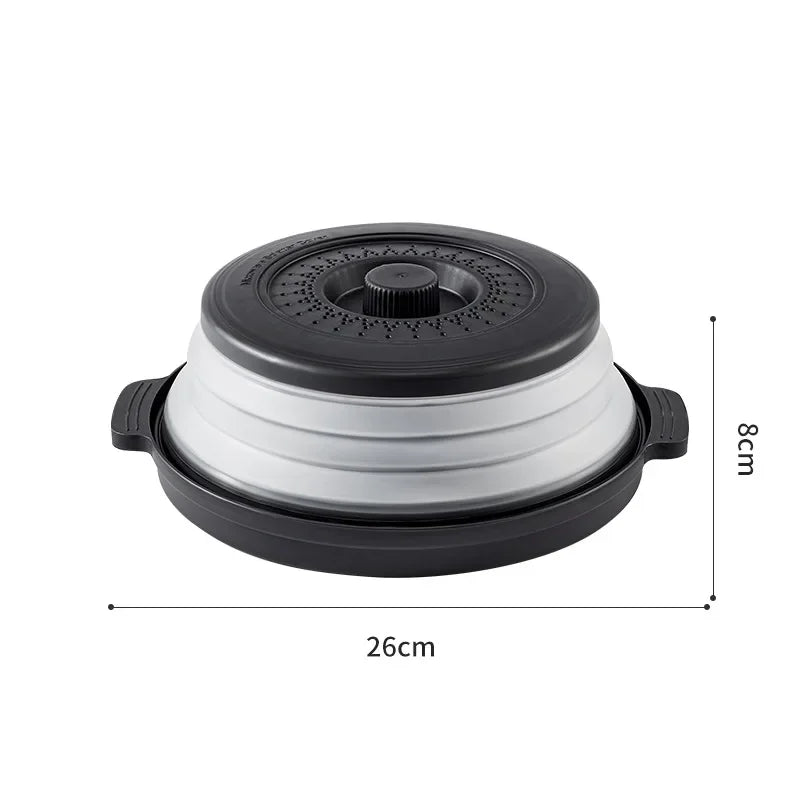 10.2 Inch Microwave Plate Cover 2 in 1 Cover As Splatter Guard Collapsible Lid for Plate Dish Bowl Multi-Purpose Kitchen Gadget Oasis Select black-With bottom
