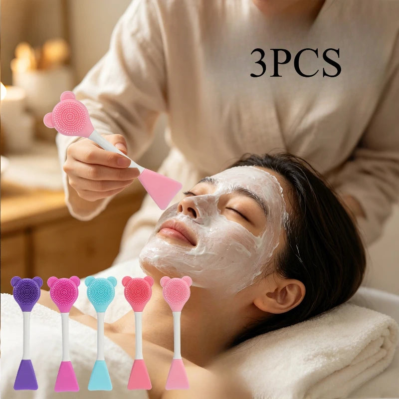 3pcs Double-headed silicone facial mask brush for cleansing pores, a cleansing brush for applying clay masks, a portable beauty Oasis Select