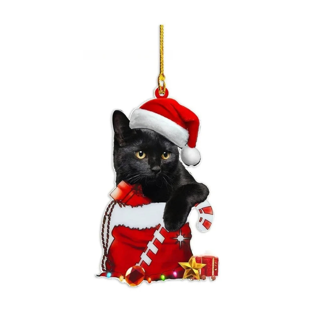 Charming Black Cat Christmas Ornament 2D Acrylic Hanging Decor for Tree Car Mirror Keychain Kid Xmas Gift Holiday Party Supplies Oasis Select Style F