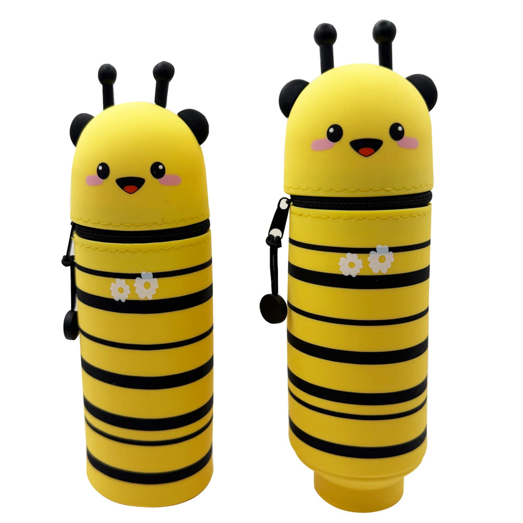 Cute Animal Pencil Case, 2-in-1 Pencil Bag with Zipper Pen Holder, Soft Silicone Pencil Case, Suitable for School Office Oasis Select Little Bee