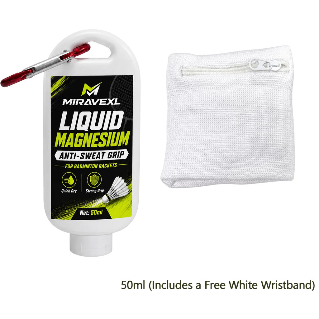 Badminton Racket Anti-Sweat Liquid Grip – Prevent Slipping, Improve Control, Free Sports Wristband, 30-100ML Sports Training Kit Oasis Select 50ML(White)