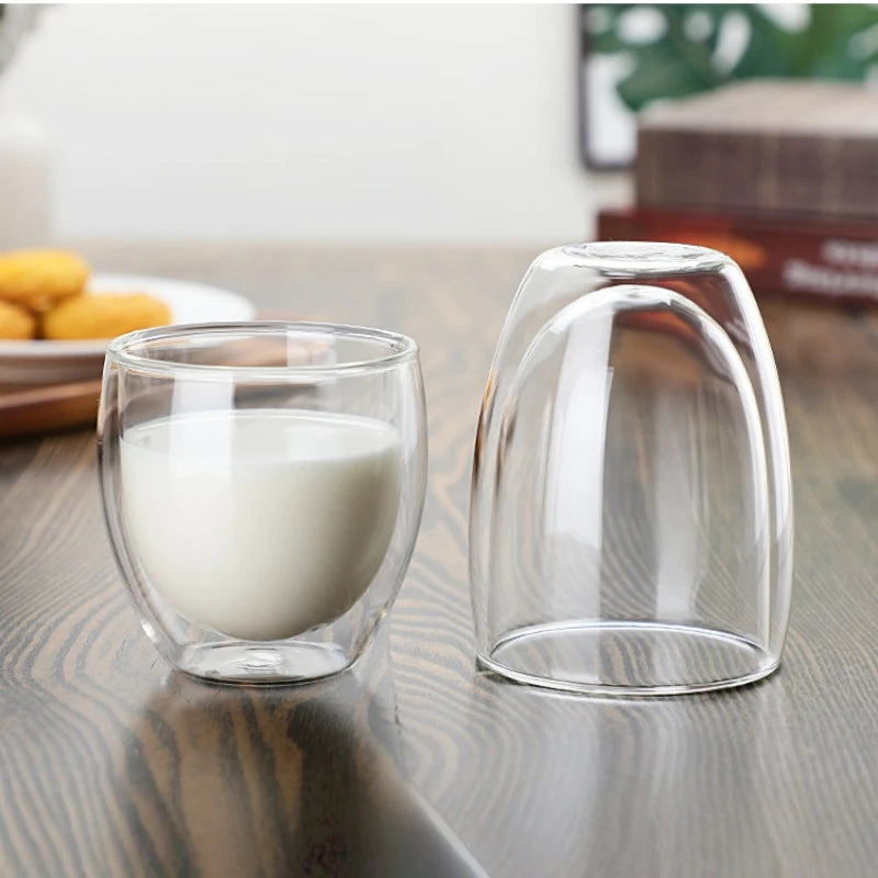2-Pack Double-Wall Glass Coffee Mugs - Insulated Borosilicate Cups, Sweat-Proof & Dishwasher Safe, Perfect for Lattes, Smoothies Oasis Select