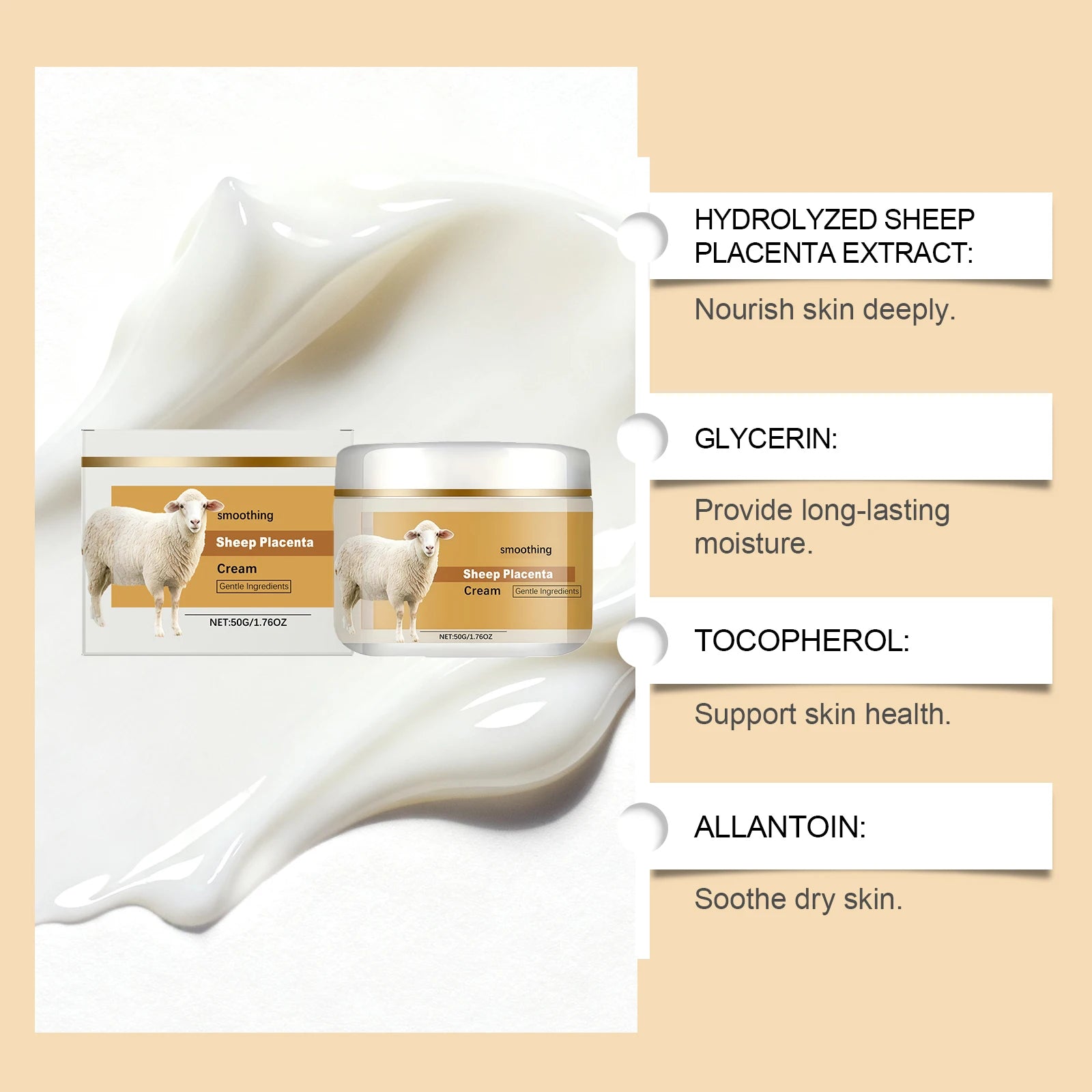 Hydrolyzed Sheep Placenta Cream Firming Lifting Anti-Aging Fade Fine Lines Nourishing Soothing Anti-Wrinkle Facial Cream Skincar Oasis Select