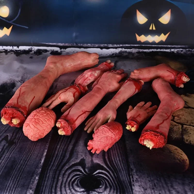 Halloween Fake Human Limbs Props – Hands, Feet, Brain & Heart