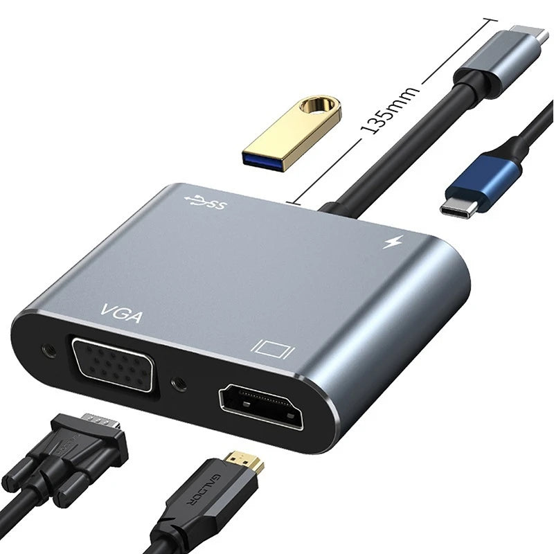USB C To HDMI-Compatible VGA Type-C Digital AV Multiport Adapter Thunderbolt 3 Converter To 4K 1080P Fast Charging for MacBook Oasis Select
