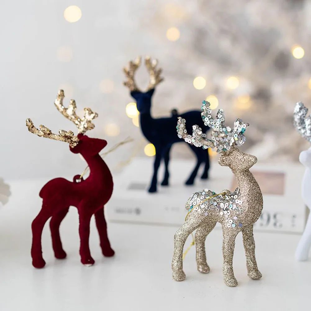 Simulation Reindeer Craft Ornaments Christmas Glittering Resin Deer Sculpture Xmas Elk Tree Decoration Party Craft Holiday Decor Oasis Select