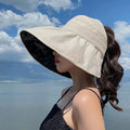 Big Brim Empty Top Sun Hat Summer Women Anti UV Large Eaves All Empty Top Hats Tidal Outdoor Foldable Riding Sport Visors Oasis Select Beige