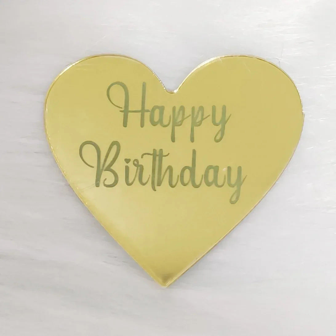10pcs Happy Birthday Cupcake Toppers Gold Acrylic Circle Dessert Cake DIY Decorations Insert Card Kids Birthday Party Decoration Oasis Select Heart-Gold