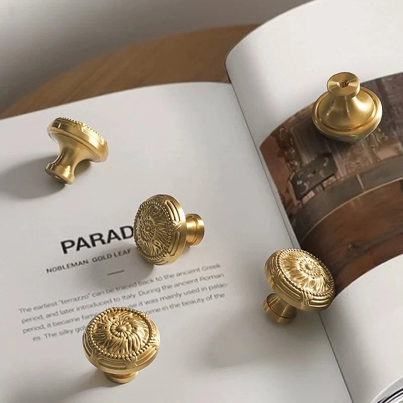 Brass Handle Drawer Cabinet Single Hole New Chinese Style French Wardrobe Copper Gold Copper Light Luxury Handle Oasis Select