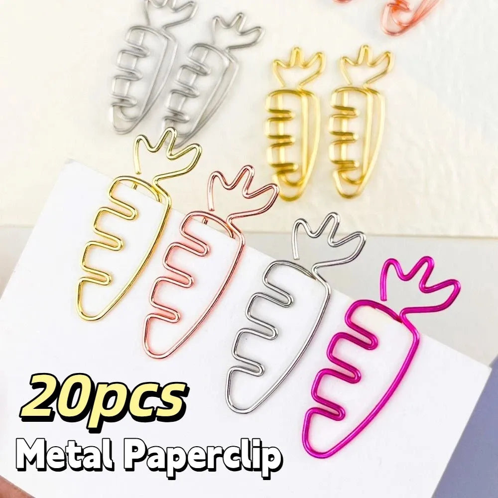 20pcs Students Stationery Carrot Shaped Paper Clips Cartoon Metal Metal Paperclip Cute Creative Bookmark Holder Office Oasis Select