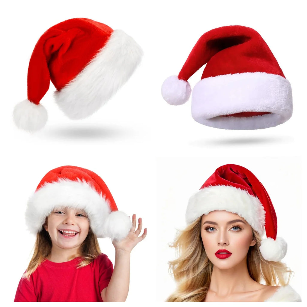 Red Fluffy Christmas Santa Hat Adult Kid Santa Hat Ornaments Xmas Home Birthday Party Near Year Festive Baby Shower Holiday Gift Oasis Select