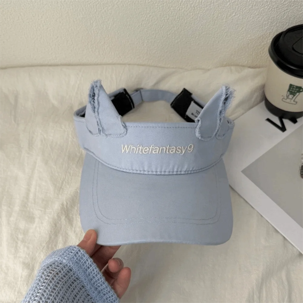 Fashion Lightweight Cat Ears Baseball Cap Cute Ear Solid Color Sun Visor Letter Embroidered Adjustable Sun Hat Summer Oasis Select Blue