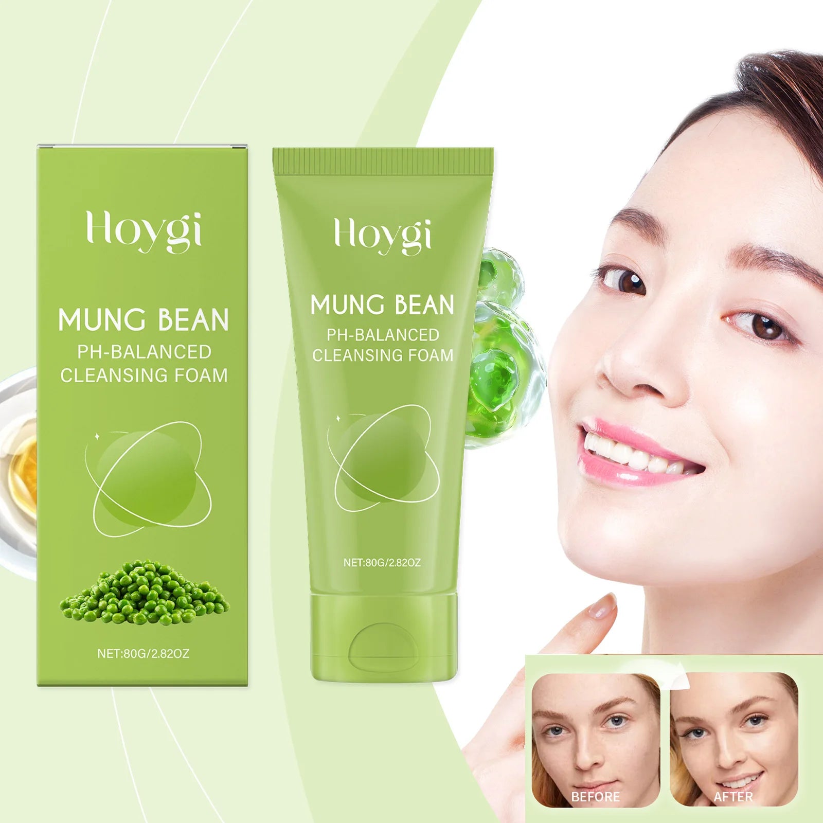Hoygi Mung Bean Cleansing Foam – pH-Balanced Sensitive Skin Facial Cleanser Foam Oasis Select