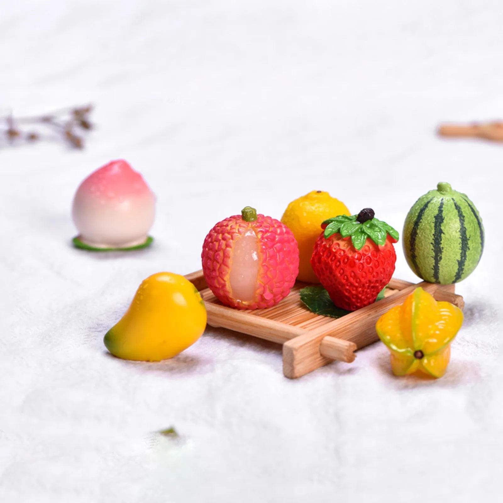 Miniature Resin Fruit Figurines – Litchi & Strawberry Desk Decor Miniature Figurine Oasis Select
