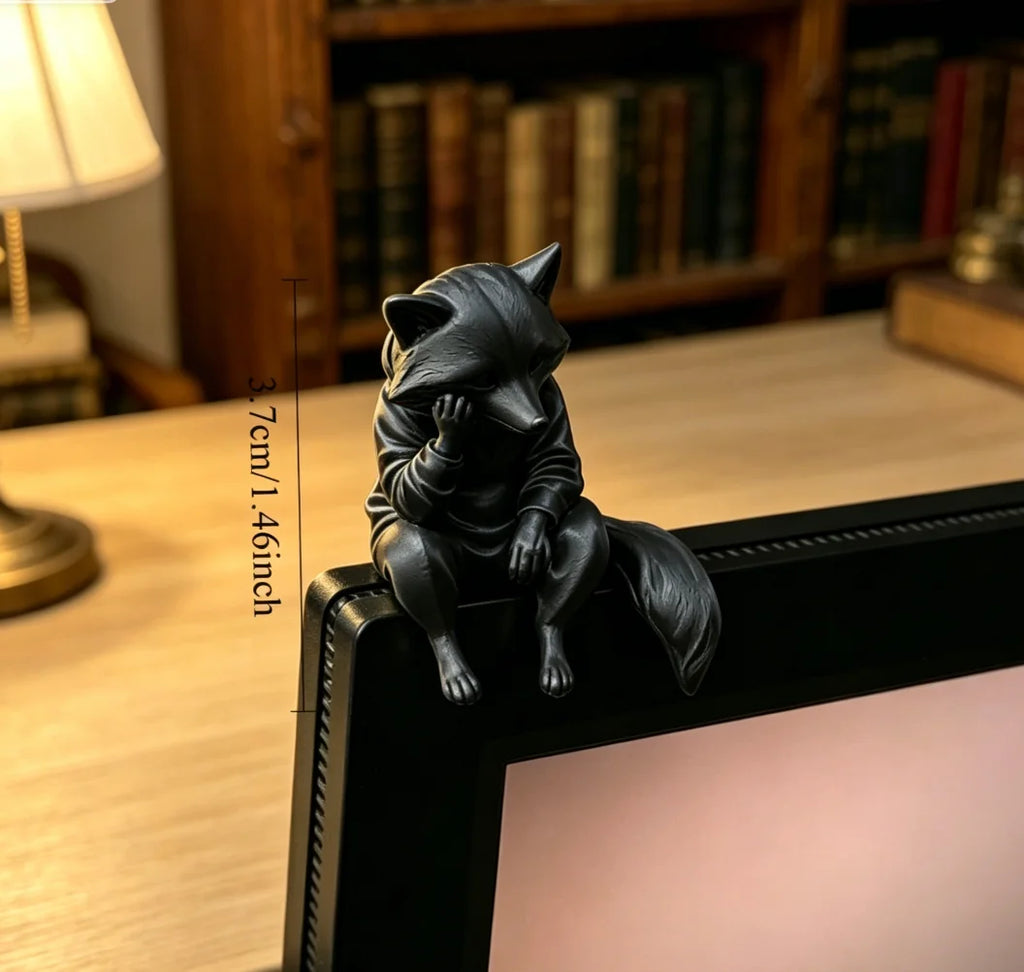 Miniature Thinking Raccoon Figurines Cute Animal Statue Edge Sitter Ornaments for Home Office Desk Monitor and Shelf Decor Gifts Oasis Select Raccoon black