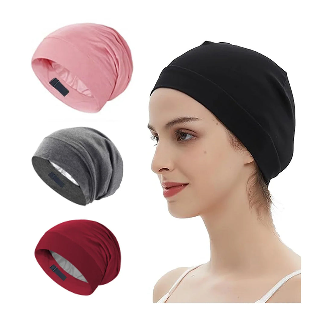 Adjustable double-layer simulated silk hair care cap, satin cap, makeup cap, European and American baotou cap, chemotherapy cap, Oasis Select