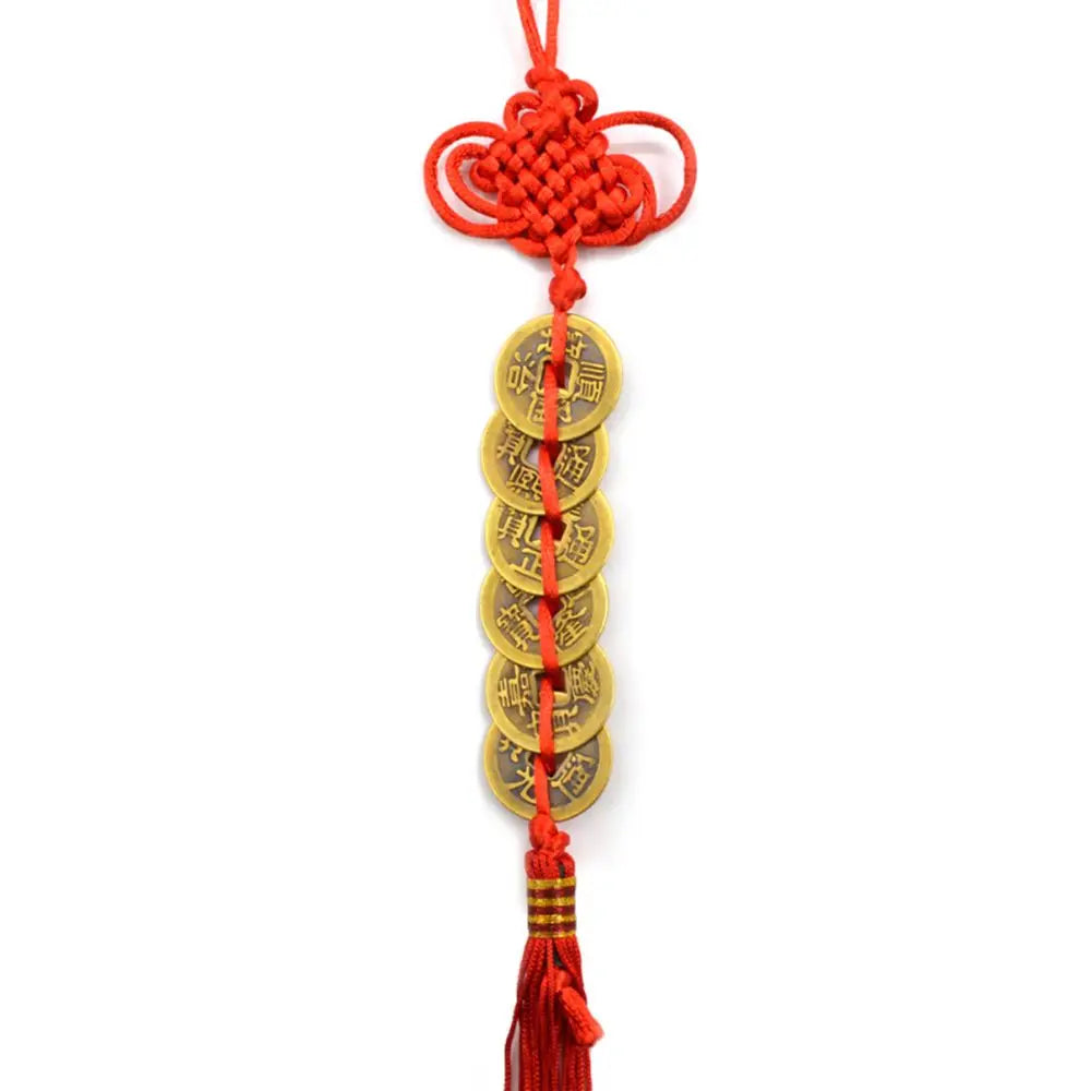 Ancient Coin Antique Fortune Money Luck Wealth Success 5 Or 6 Copper Coins Chinese Knot Red Rope Feng Shui Lucky Home Decoration Oasis Select