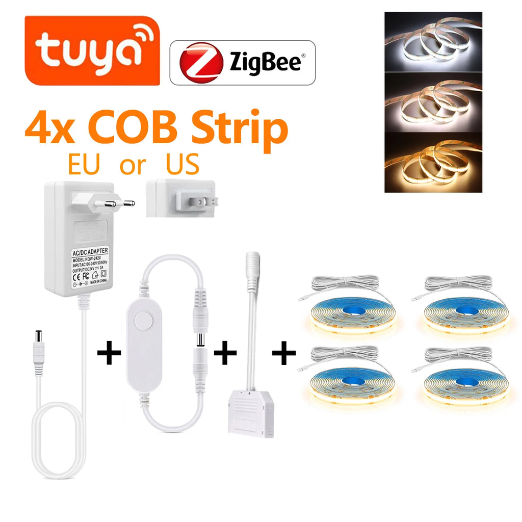 Multiple Parallel Connections LED Decorative Lamp Ribbon Smart Zigbee/Tuya COB Strip For Sound-absorbing Panel Cabinet Wall Deco Oasis Select 4PCS COB Strip Natural White 4000K EU Plug Standard|1m 3.28FT