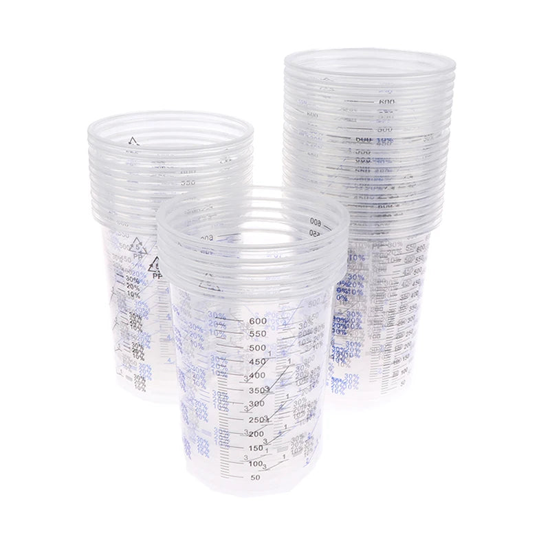 10/50Pcs 600ml Disposable Clear Plastic Paint Mixing Cups Mixing Pot Paint Mixing Calibrated Cup Accurate Paint Liquids Oasis Select