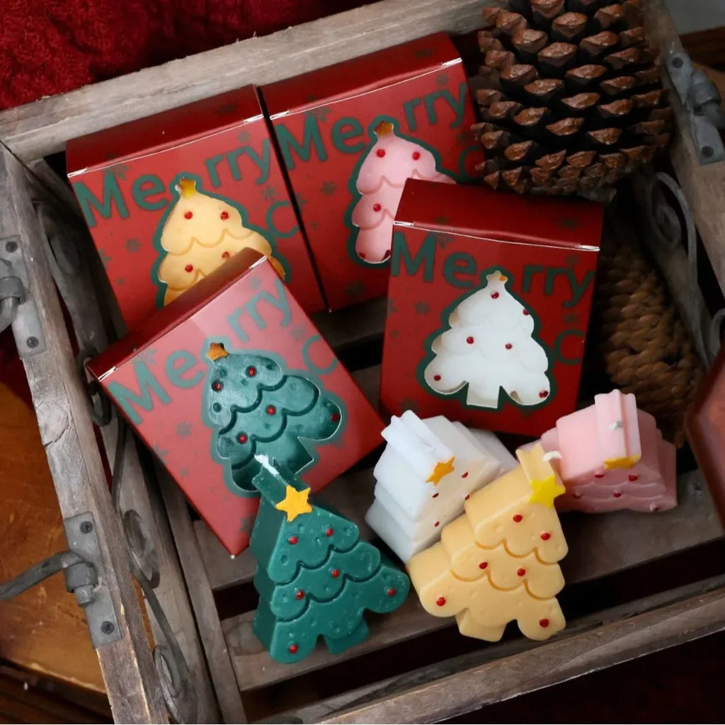 Christmas Scented Candle with Box Mini Christmas Tree Shape Fragrance Candle Home Decor Candle Gift for Friends Women Souvenir Oasis Select